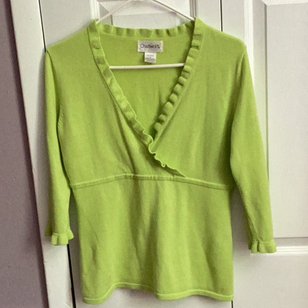 Chadwicks Lime Green Ruffle Trim Top